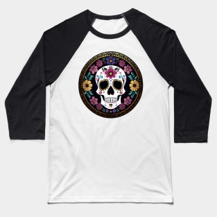 Floral Day of the Dead Skull Baseball T-Shirt